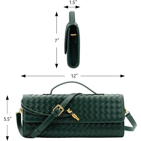 🆕Women Emerald Green Leather Woven Clutch Purse Evening Handmade Shoulder Bag - Picture 6 of 6